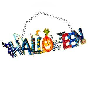 VINTAGE Metal "Happy Halloween" Wall Hanging Banner Decor 🎃👻